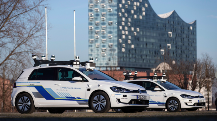Screen Shot 2019-04-03 at 10.35.53 AM Five electric Volkswagen cars fitted with the latest in autonomous technology are now driving a section of Hamburg's streets.