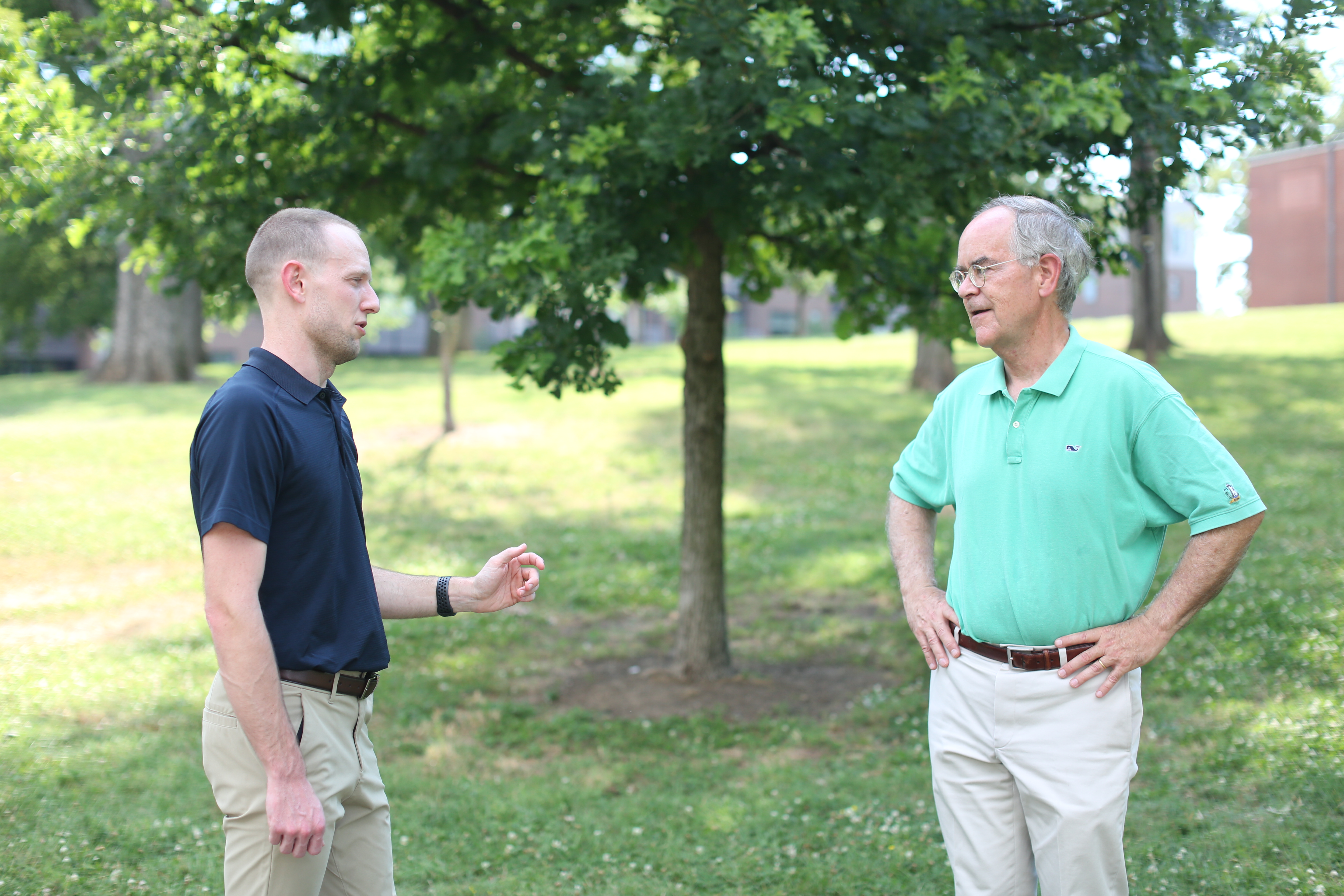 U.S. Rep Jim Cooper (right) speaking to a voter. (Photo courtesy of Cooper for Congress)