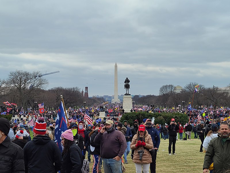 Protesters standing on the Capital Lawn after breaching the gates. Many more protesters remain in the national mall. Many allegations of Antifa instigating the breach have occurred. Image was taken by a peaceful protester who left when the violence started. (Photo by: Wikimedia Commons)