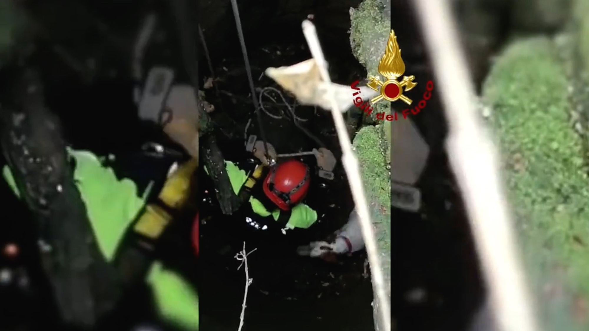 Dog rescued by firefighters in Guidonia Montecelio near Rome, Italy. (Vigili del Fuoco/Zenger)