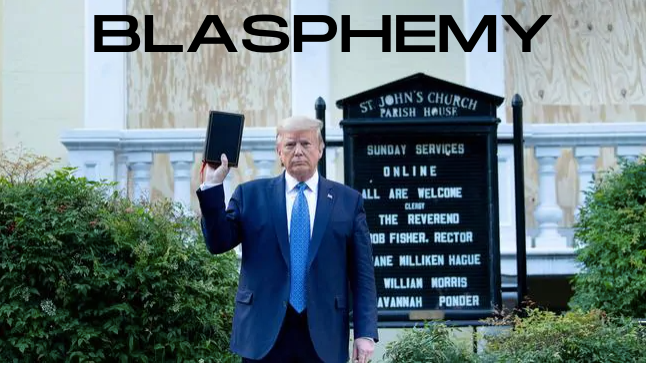 President Donald Trump Poses with a Bible in front of St John’s Episcopal Church in Washington DC.