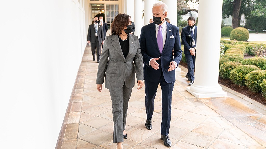 (l-r) Vice President Kamala Harris and President Joe Biden walking to the Oval Office. (Photo by: Adam Schultz | twitter.com/vp | Wiki Commons)
