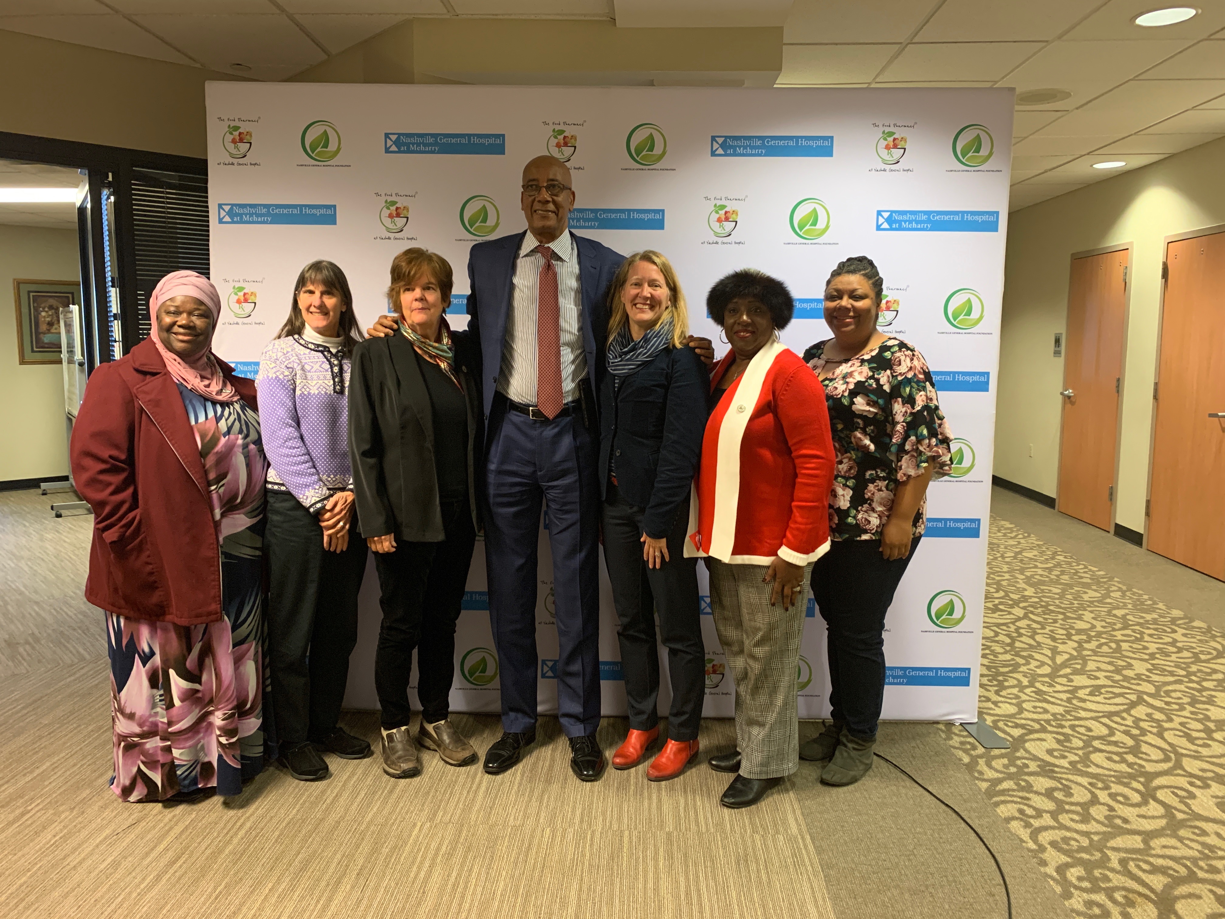 (l-r) Councilmember At-Large Zulfat Suara, Councilmember At-Large Burkley Allen, Councilmember Ginny Welsch, Nashville General Hospital CEO Dr. Joseph Webb, Councilmember Tonya Hancock, Councilmember At-Large Sharon Hurt, Delishia Porterfield