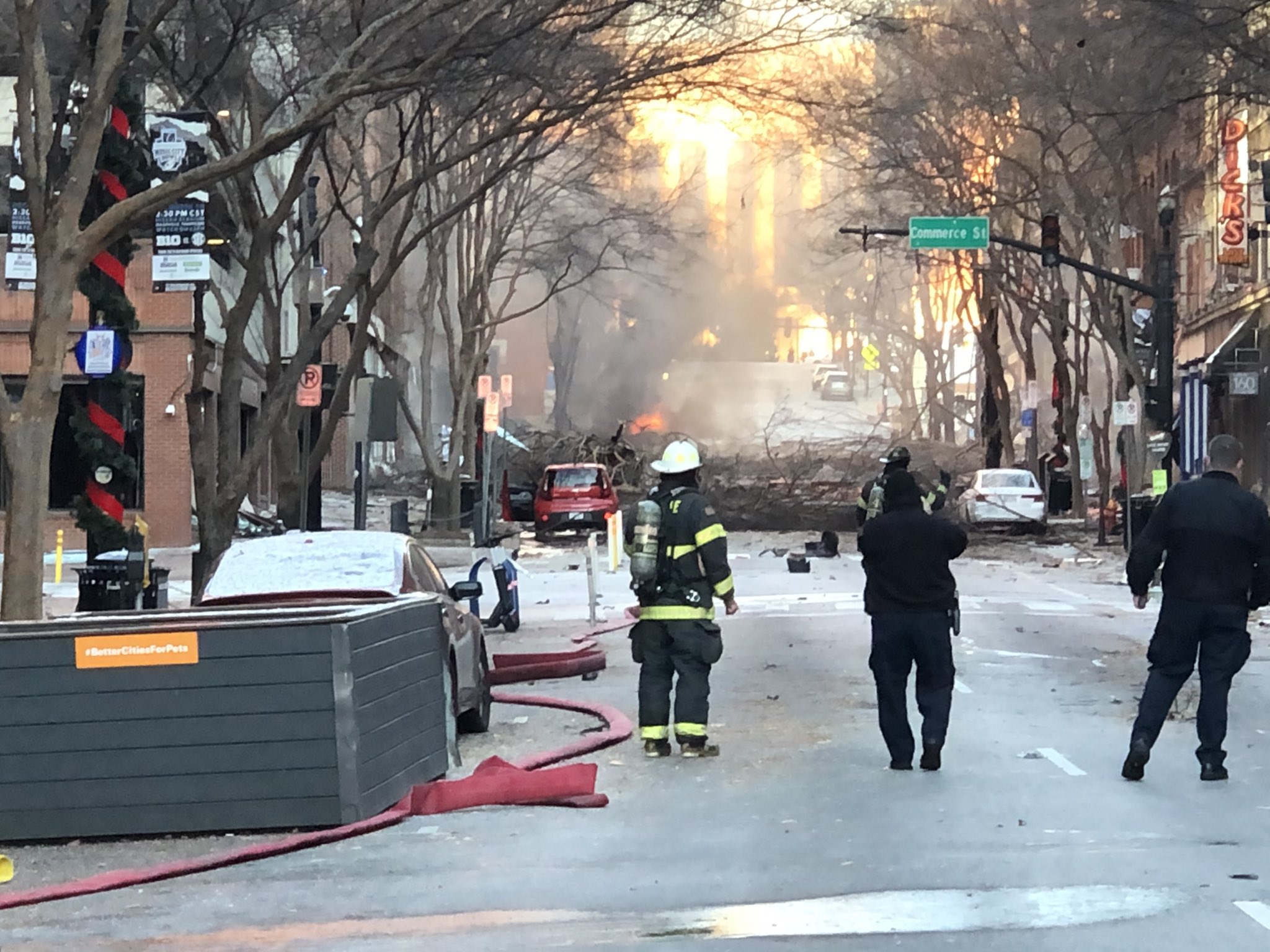 Nashville Fire Department investigating an explosion on Second Ave. North downtown. (Photo by twitter.com/nashvillefd)