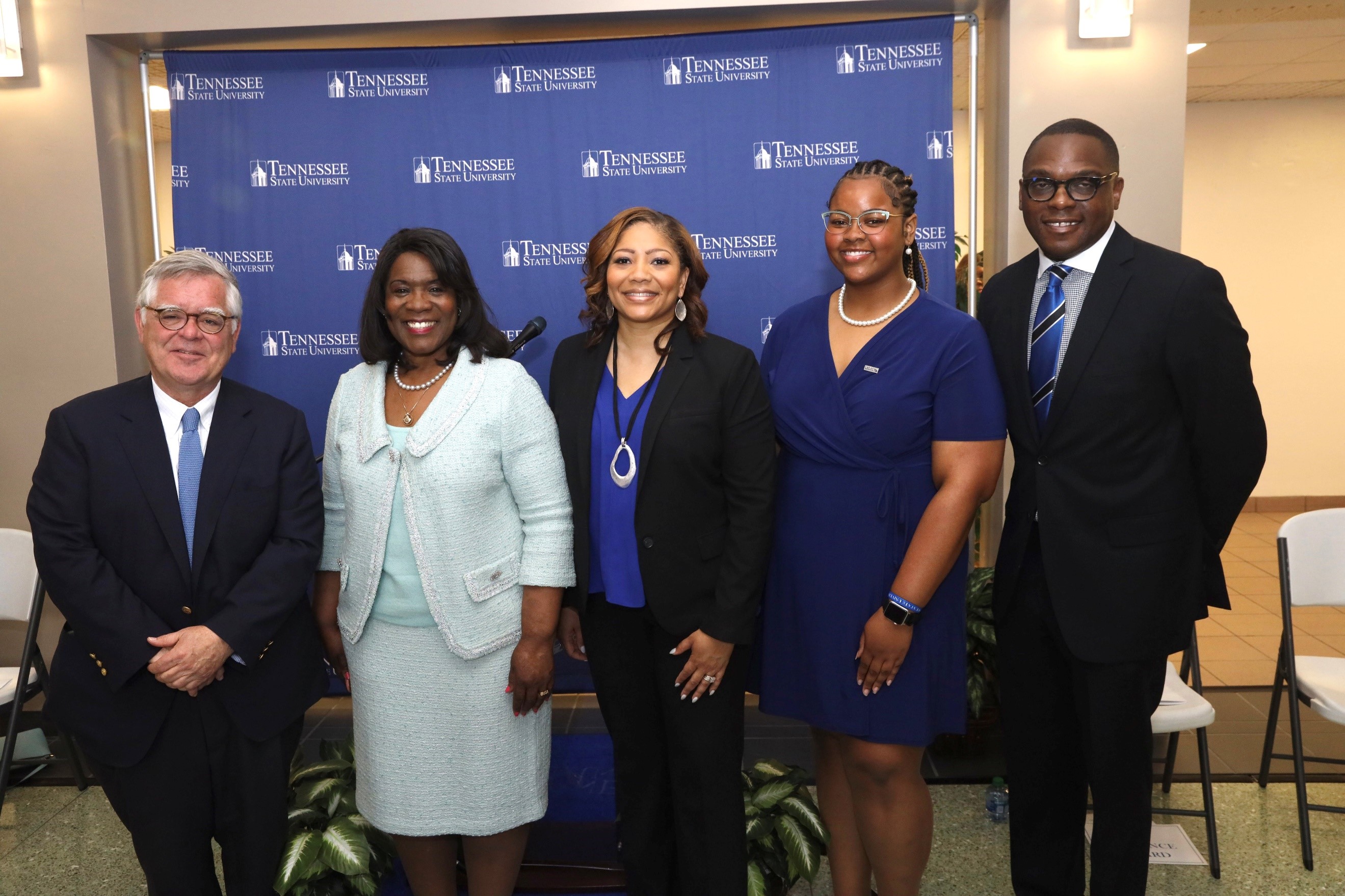 (l-r) Nashville Mayor John Cooper, TSU President Dr. Glenda Glover, Director of Metro Schools Dr. Adrienne Battle, Erin Armstrong, and TSU Associate Vice President Terrence Izzard (Submitted Photo)