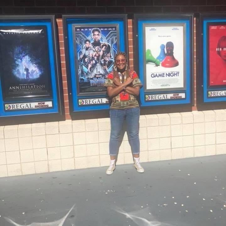 Keosha Thomas at an Uncle Nearest Whiskey sponsored viewing of Black Panther in 2018