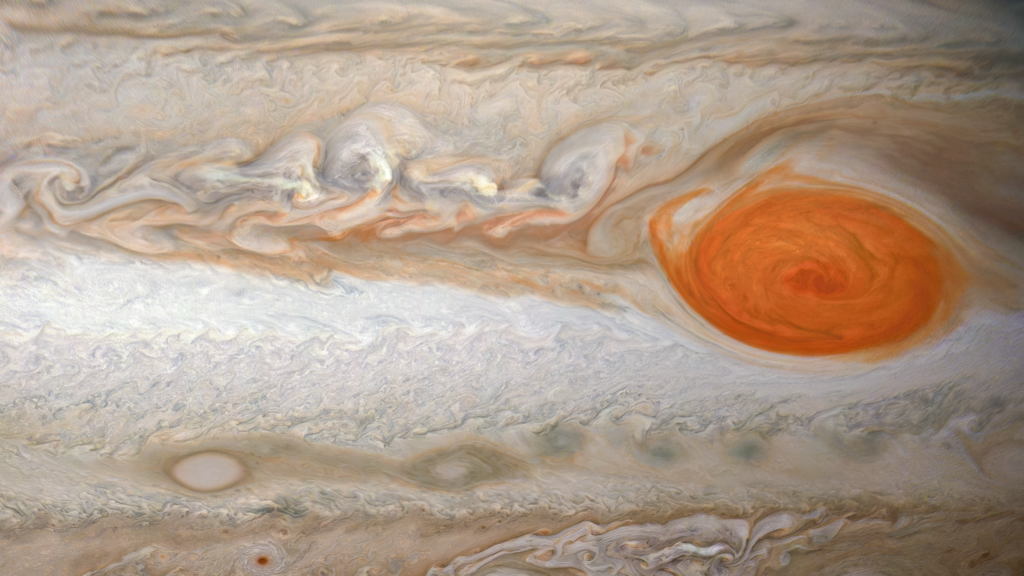 Juno arrived at Jupiter in 2016 and has been studying the gas giant, including the Great Red Spot, which was first discovered centuries ago. (NASA/JPL-Caltech/SwRI/MSSS/Kevin M. Gill)