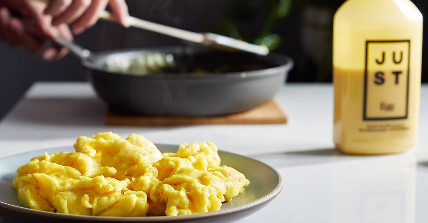 When cooked, Just Egg looks like scrambled eggs.