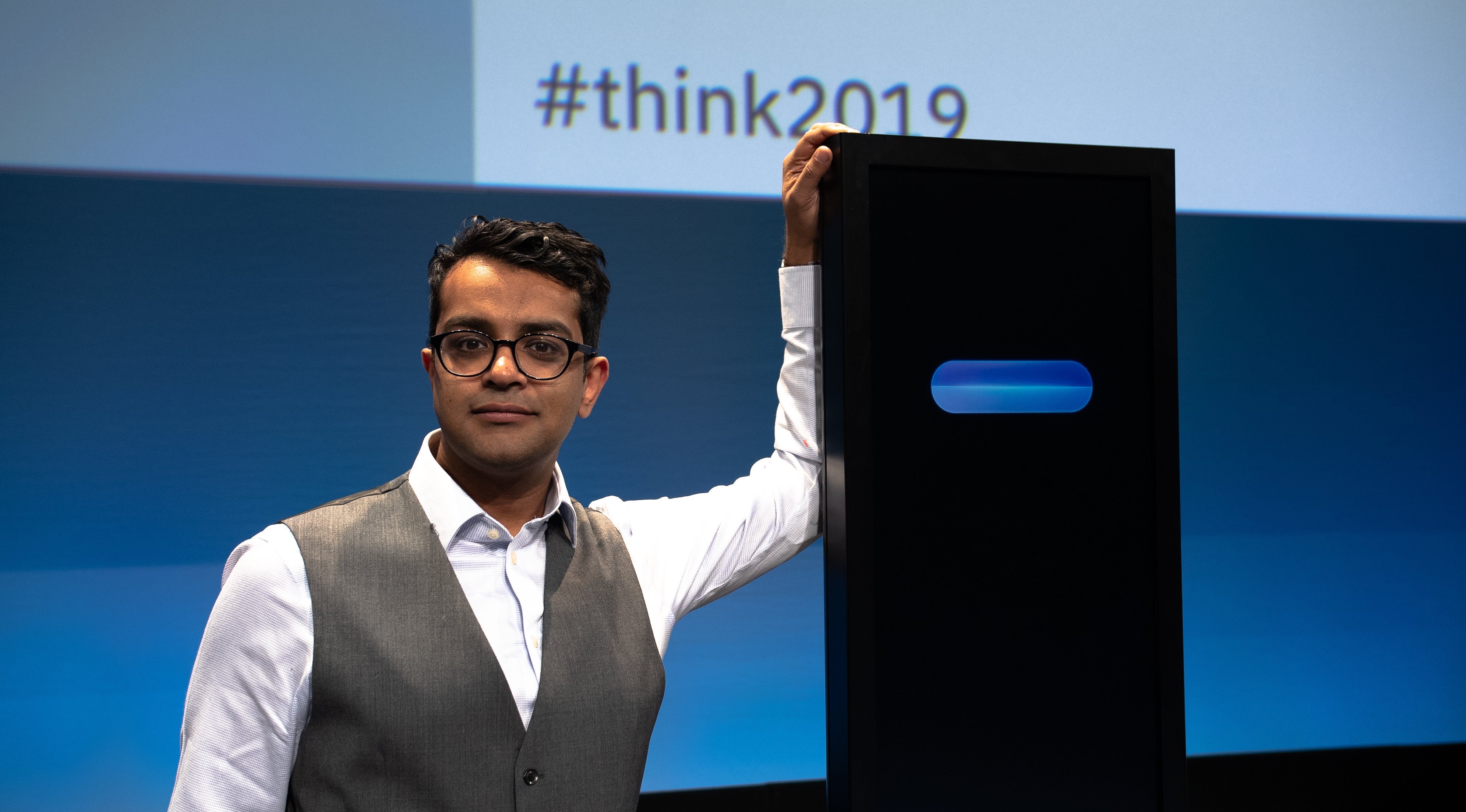 Harish Natarajan, Project Debater's opponent at Think 2019, is a 2016 World Debating Championships Grand Finalist and 2012 European Debate Champion. Harish holds the world record for most debate competition victories.
