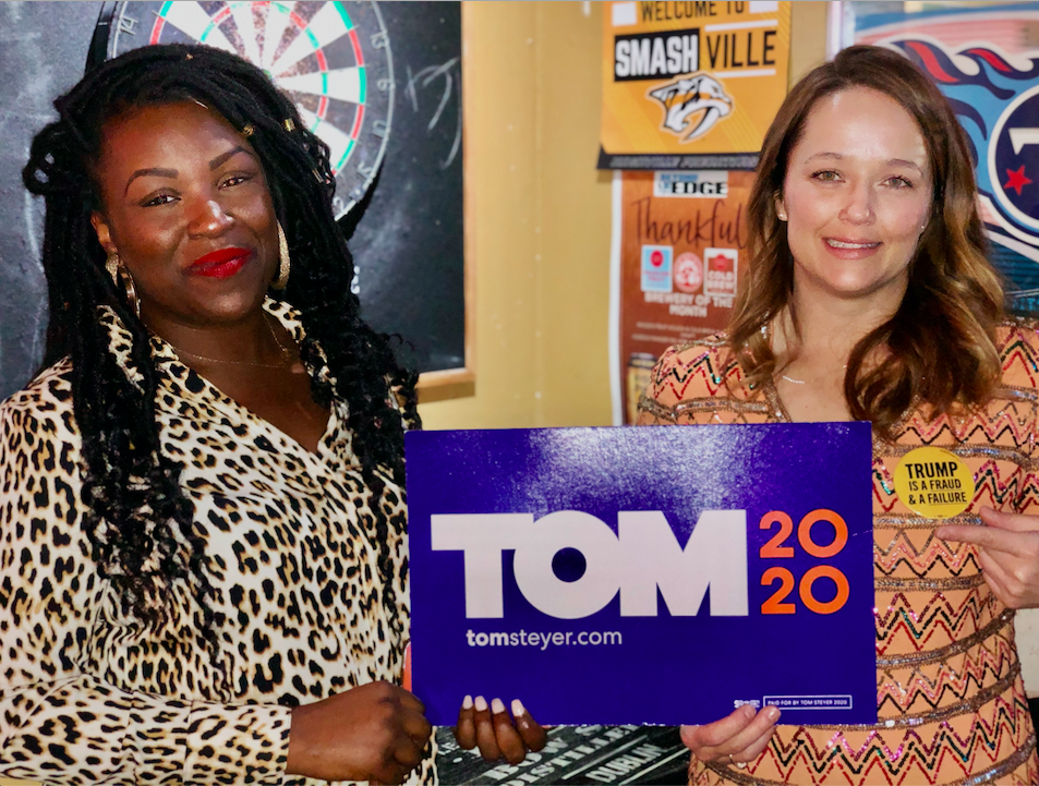 (l-r) Tequila Johnson, Tennessee State Director for the Steyer campaign and Lauren Windsor, Deputy Communications Director for the Steyer campaign. (Photo by: Jason Luntz)