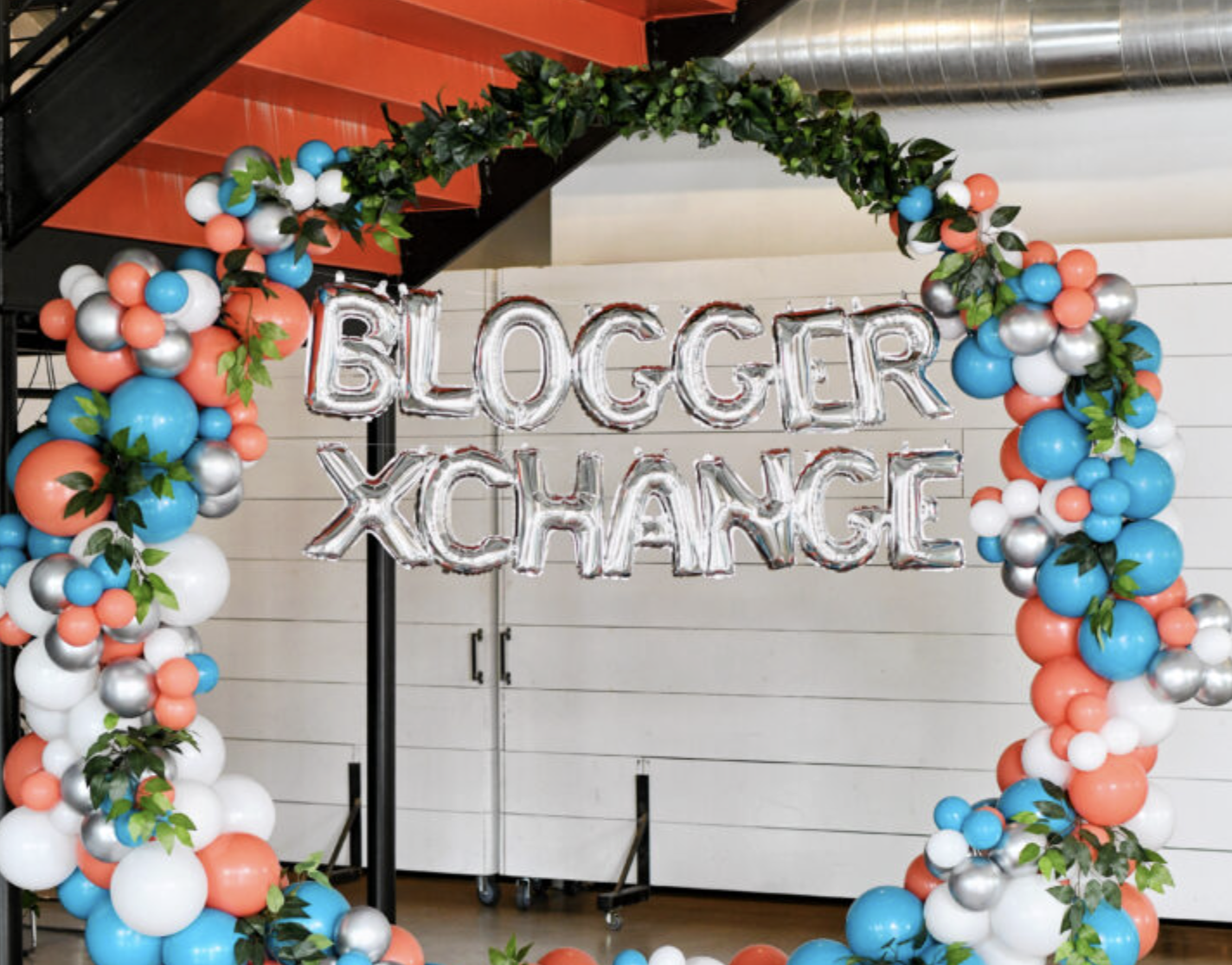 Blogger Xchange balloon display at a Nashville creator event