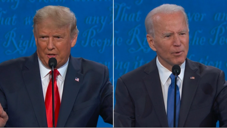 (l-r) President Donald Trump, former Vice President Joe Biden