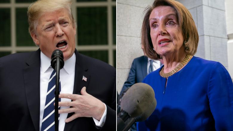 (l-r) President Donald Trump, Speaker of the House Nancy Pelosi