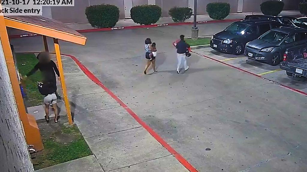 Female suspects accused of kidnapping a toddler are captured on video from a surveillance camera in a motel parking lot on Oct. 17 in Garland, Texas. (Garland Police Department/Zenger)