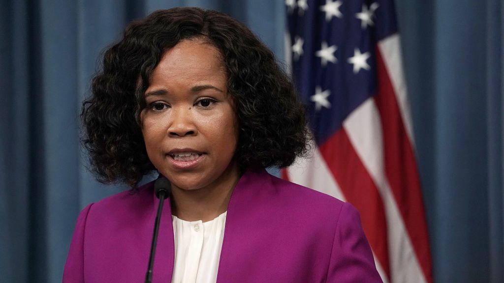 Pentagon Chief Spokesperson Dana W. White speaks during a news briefing at the Pentagon April 14, 2018 in Arlington, Virginia. (Photo by Alex Wong/Getty Images)