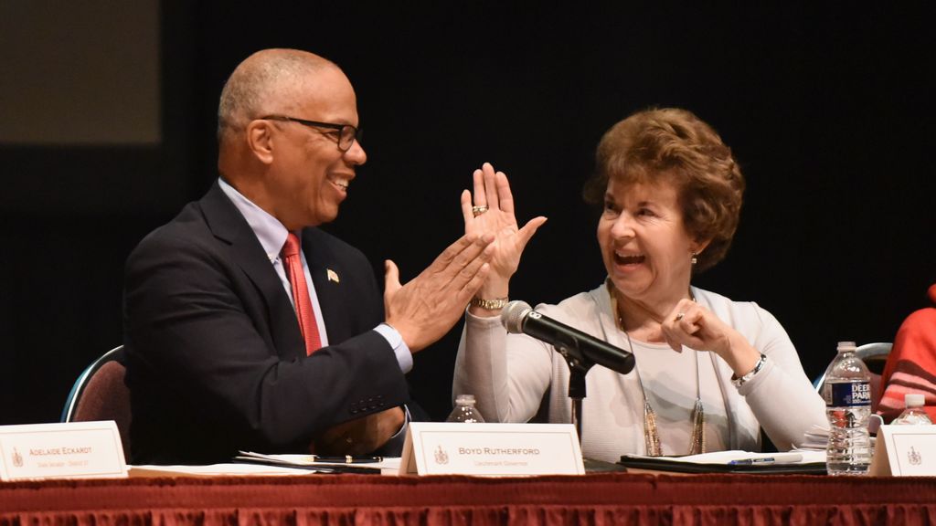 Barbara Allen with Maryland Lt. Gov. Boyd Rutherford at a meeting of the Commission to Study Mental and Behavioral Health in Maryland. (Courtesy of Barbara Allen)