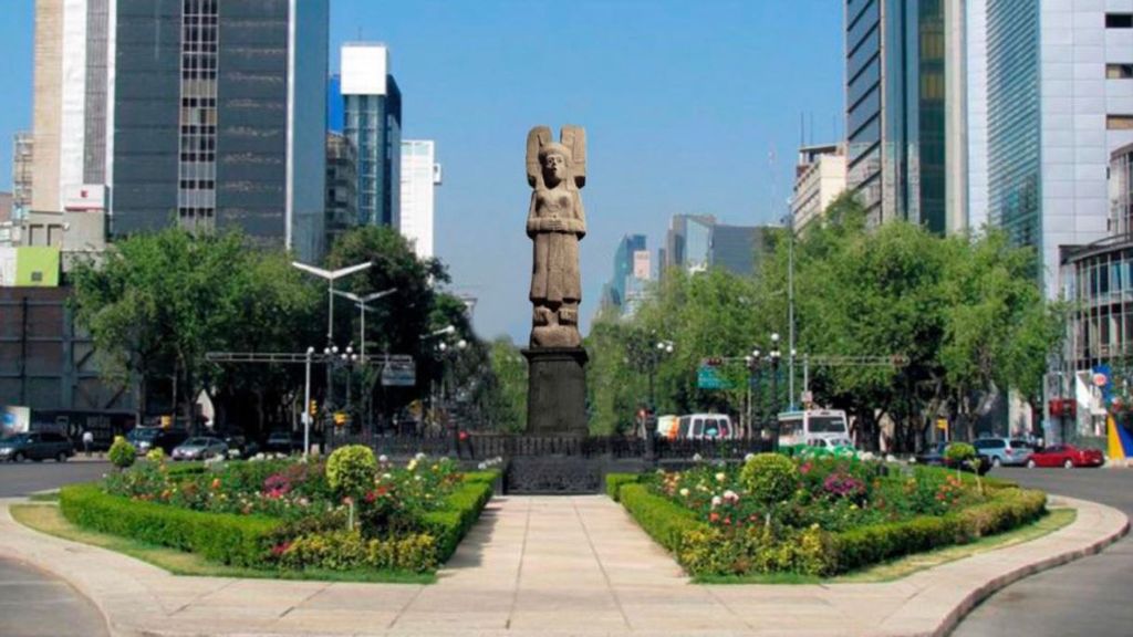 The plans for the sculpture of 'La joven de Amajac' that will replace a Christopher Columbus sculpture on Paseo de la Reforma avenue in Mexico City, Mexico. (Mexico City Secretariat of Culture/Zenger)