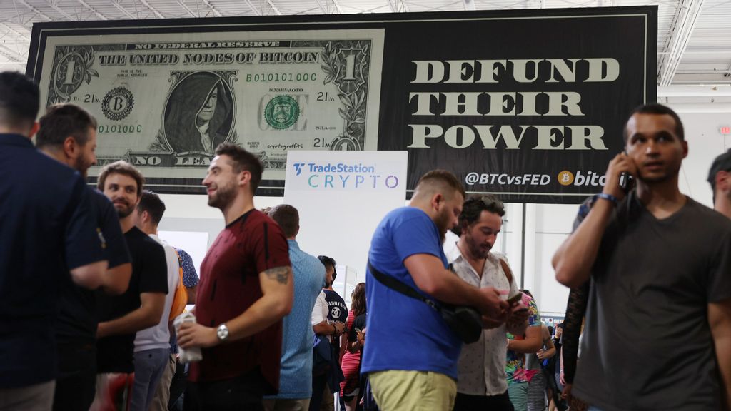 Cryptocurrencies provide users with an opportunity for empowerment and independence from nation-states. Many enthusiasts of these financial instruments attended the 2021 Bitcoin Convention, in Miami, Florida, on June 4. (Joe Raedle/Getty Images)