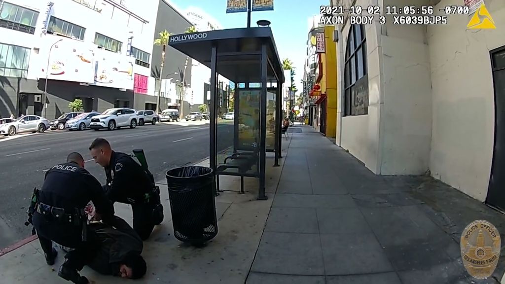 Officers from the Hollywood Division arrest stabbing suspect Grisha Alaverdyan on Oct. 2. (Los Angeles Police Department/Zenger)