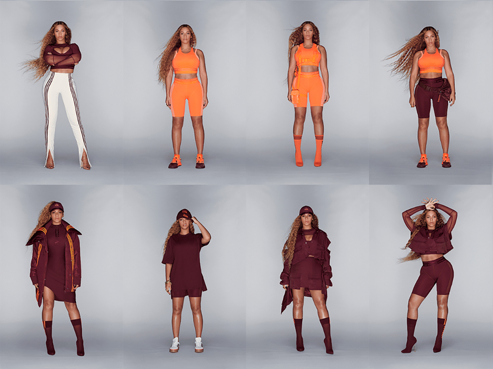 Beyoncé models some styles from her new Ivy Park x Adidas clothing line, which was released a day early on Friday.