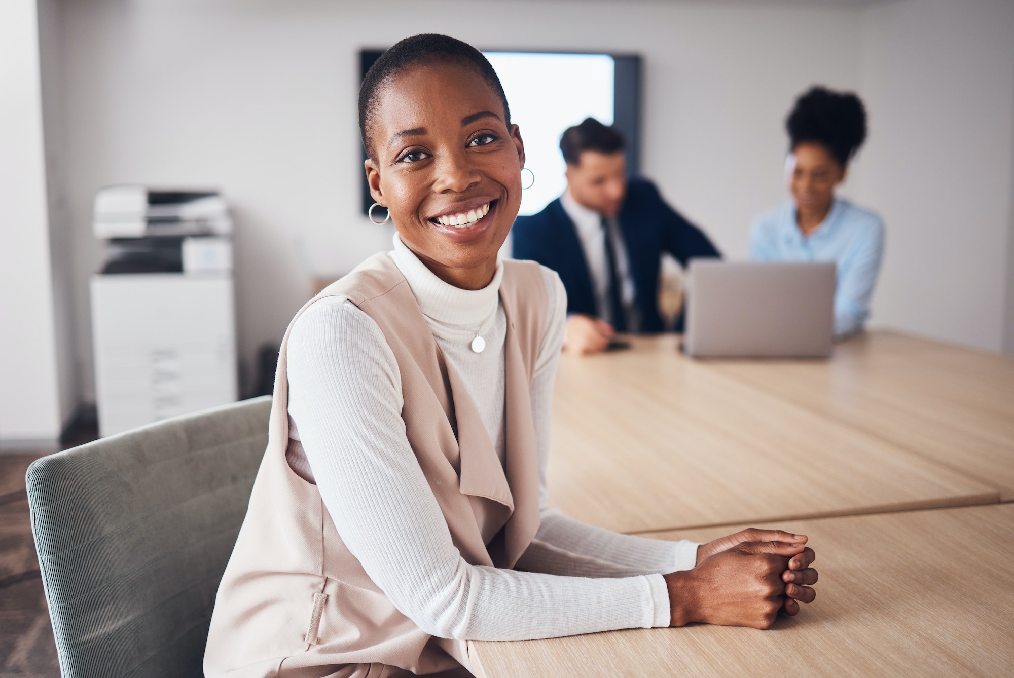 Portrait of professional black woman with business leadership, job management and planning in confe