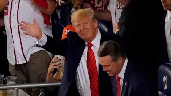 trump When President Donald Trump appeared on the videoboard during a World Series game at Nationals Park, the crowd supplied both boos and cheers. Some chanted